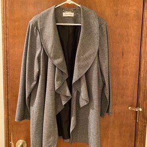 Stylish Ruffled Open Front Mid Length Jacket